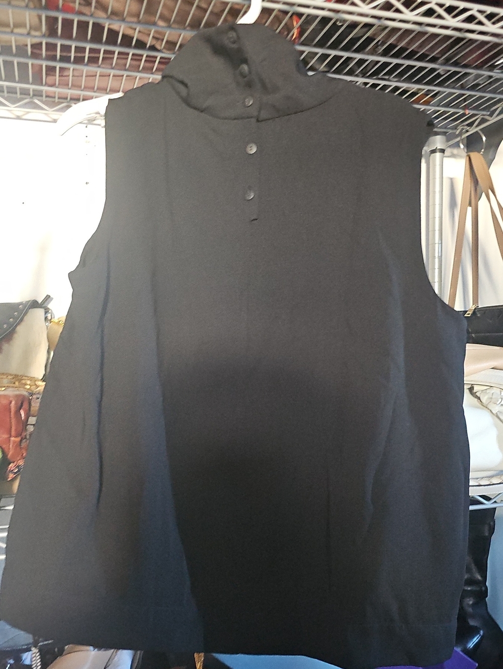 Paradox Sleeveless Black Button-Up Mock Neck Top